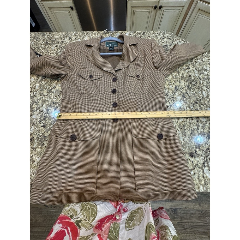 Vintage 90s Lauren Ralph Lauren Houndstooth Safari Field Jacket Blazer Size 4 - Picture 6 of 12